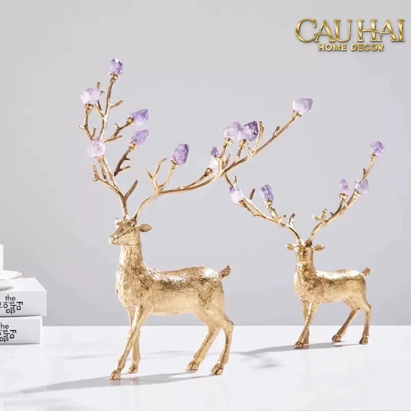 Maison Couture - Set 2 Tượng Đồng Thiên Hươu Amethyst Celestial Guardian Of Caladenia H25 H40-TƯỢNG TRANG TRÍ-CẬU HAI HOME DECOR-CẬU HAI HOME DECOR