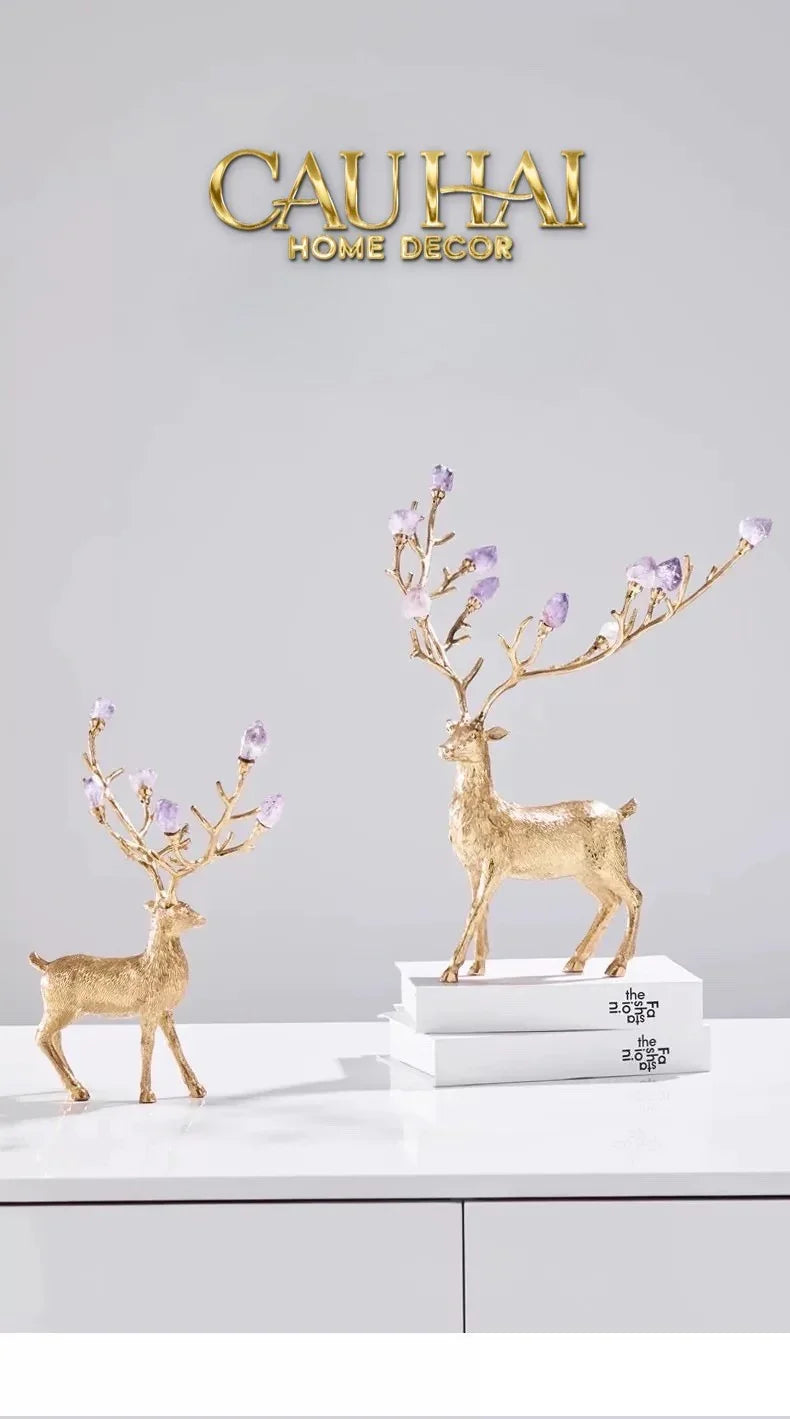 Maison Couture - Set 2 Tượng Đồng Thiên Hươu Amethyst Celestial Guardian Of Caladenia H25 H40-CẬU HAI HOME DECOR