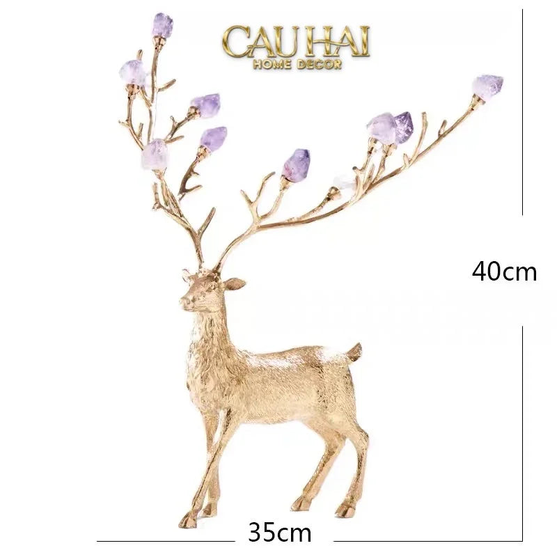 Maison Couture - Set 2 Tượng Đồng Thiên Hươu Amethyst Celestial Guardian Of Caladenia H25 H40-TƯỢNG TRANG TRÍ-CẬU HAI HOME DECOR-CẬU HAI HOME DECOR