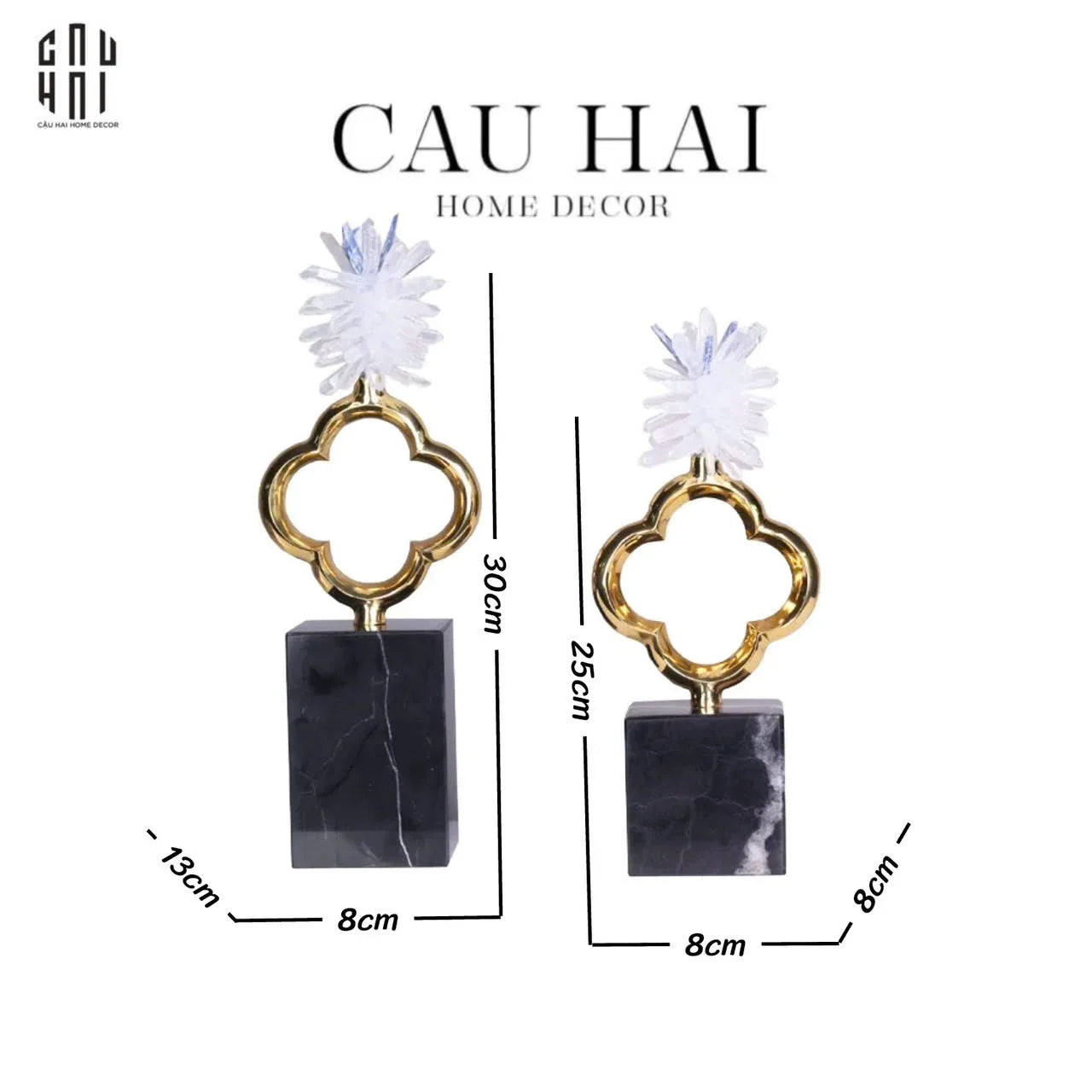 Maison Couture - Set 2 Tượng Hoa 4 Cánh Bằng Đồng Avalon Clover White Quartz 13x30-TƯỢNG TRANG TRÍ-CẬU HAI HOME DECOR