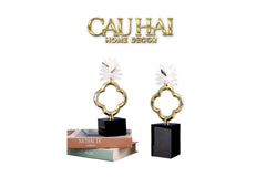 Maison Couture - Set 2 Tượng Hoa 4 Cánh Bằng Đồng Avalon Clover White Quartz 13x30-TƯỢNG TRANG TRÍ-CẬU HAI HOME DECOR