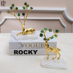 Maison Couture - Set 2 Tượng Hươu Đồng Đá Florite Green Đế Đá Quartz- Jupiter Elks Duo Deity 15x21 14x20-TƯỢNG TRANG TRÍ-CẬU HAI HOME DECOR