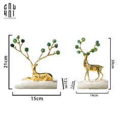 Maison Couture - Set 2 Tượng Hươu Đồng Đá Florite Green Đế Đá Quartz- Jupiter Elks Duo Deity 15x21 14x20-TƯỢNG TRANG TRÍ-CẬU HAI HOME DECOR