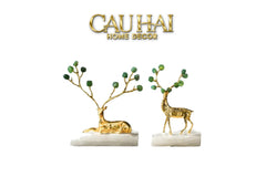 Maison Couture - Set 2 Tượng Hươu Đồng Đá Florite Green Đế Đá Quartz- Jupiter Elks Duo Deity 15x21 14x20-TƯỢNG TRANG TRÍ-CẬU HAI HOME DECOR