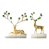 Maison Couture - Set 2 Tượng Hươu Đồng Đá Florite Green Đế Đá Quartz- Jupiter Elks Duo Deity 15x21 14x20-TƯỢNG TRANG TRÍ-Đối tác tại Trung Quốc theo từng đơn đặt hàng-CẬU HAI HOME DECOR