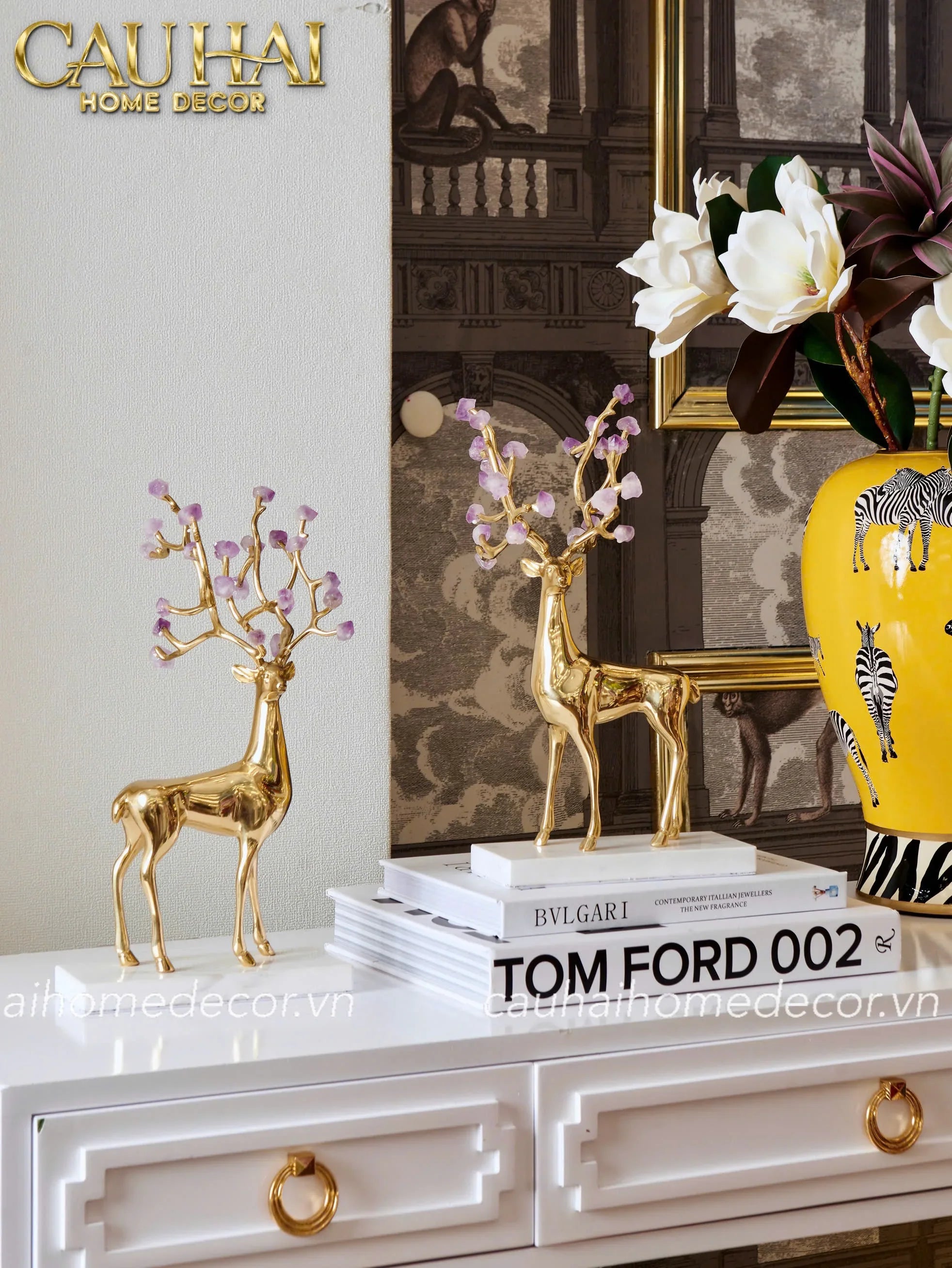 Maison Couture - Set 2 Tượng Hươu Đồng Omega Améthyste Les Sentinelles De La Forêt-TƯỢNG TRANG TRÍ-CẬU HAI HOME DECOR