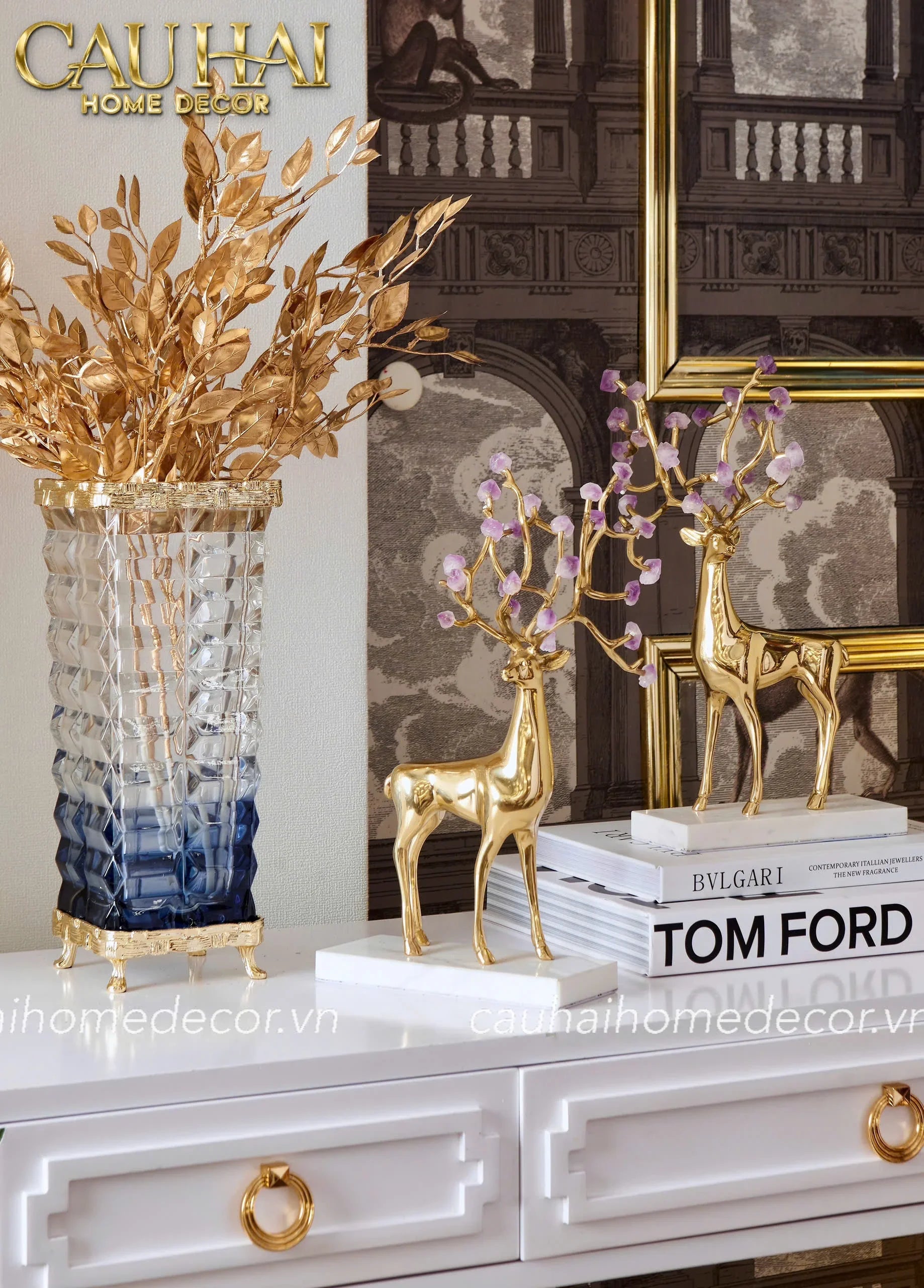 Maison Couture - Set 2 Tượng Hươu Đồng Omega Améthyste Les Sentinelles De La Forêt-TƯỢNG TRANG TRÍ-CẬU HAI HOME DECOR