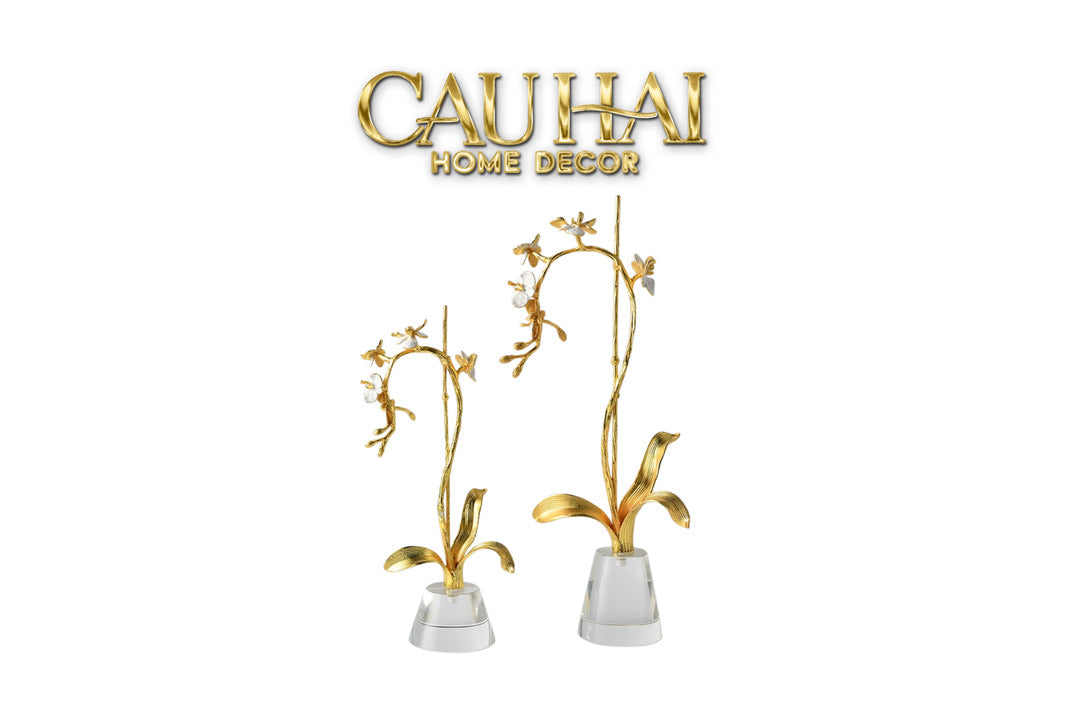 Maison Couture - Set 2 Tượng Kim Điệp Phúc Lâm Haute Orchid Golden Branches H41 / H31-TƯỢNG TRANG TRÍ-CẬU HAI HOME DECOR