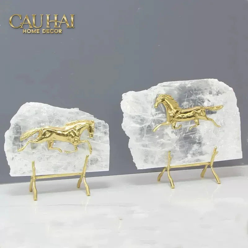 Maison Couture - Set 2 Tượng Ngựa Đồng Đá Thạch Anh Équestre Gilded Hidden Stallion Grande Quartz-TƯỢNG TRANG TRÍ-CẬU HAI HOME DECOR-CẬU HAI HOME DECOR