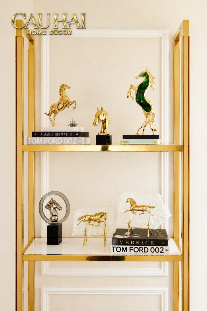 Maison Couture - Set 2 Tượng Ngựa Đồng Đá Thạch Anh Équestre Gilded Hidden Stallion Grande Quartz-TƯỢNG TRANG TRÍ-CẬU HAI HOME DECOR-CẬU HAI HOME DECOR