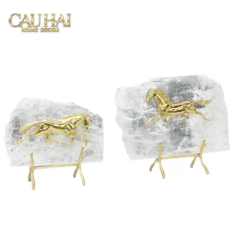 Maison Couture - Set 2 Tượng Ngựa Đồng Đá Thạch Anh Équestre Gilded Hidden Stallion Grande Quartz-TƯỢNG TRANG TRÍ-CẬU HAI HOME DECOR-CẬU HAI HOME DECOR