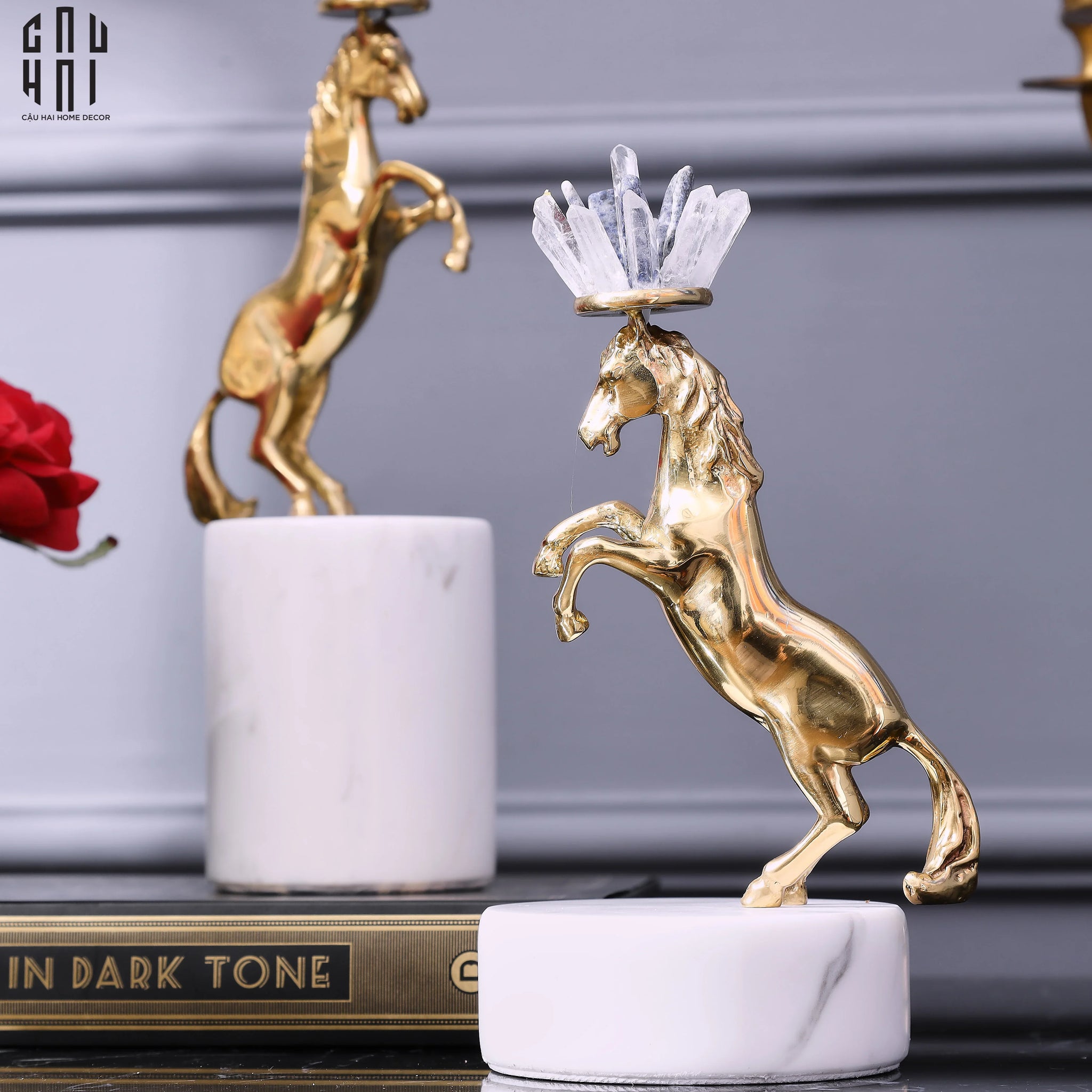Maison Couture - Set 2 Tượng Ngựa Royal Horse Blue Quartz-TƯỢNG TRANG TRÍ-CẬU HAI HOME DECOR