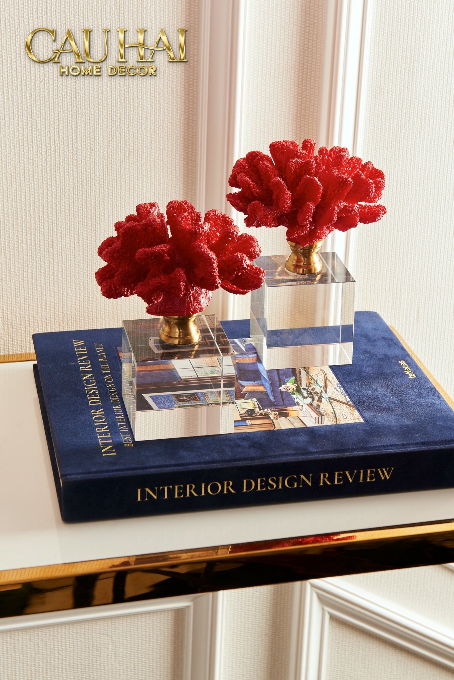 Maison Couture - Set 2 Tượng San Hô Lửa Đế Pha Lê Ashen Pyre Cristalleries Coral Sculptures-TƯỢNG TRANG TRÍ-CẬU HAI HOME DECOR