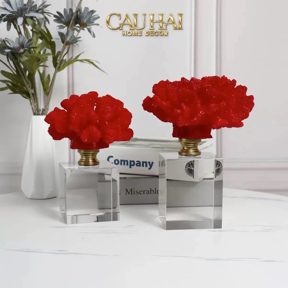 Maison Couture - Set 2 Tượng San Hô Lửa Đế Pha Lê Ashen Pyre Cristalleries Coral Sculptures-TƯỢNG TRANG TRÍ-CẬU HAI HOME DECOR