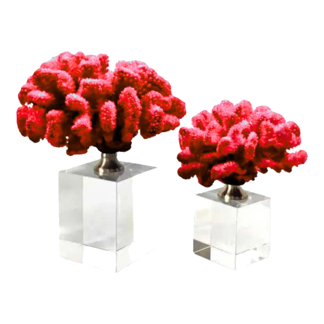 Maison Couture - Set 2 Tượng San Hô Lửa Đế Pha Lê Ashen Pyre Cristalleries Coral Sculptures