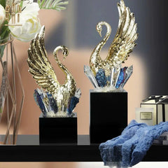 Maison Couture - Set 2 Tượng Thiên Nga Bằng Đồng Đính Pha Lê - Swan D’Amour Azure Cristalleries 15x25/28-TƯỢNG TRANG TRÍ-CẬU HAI HOME DECOR