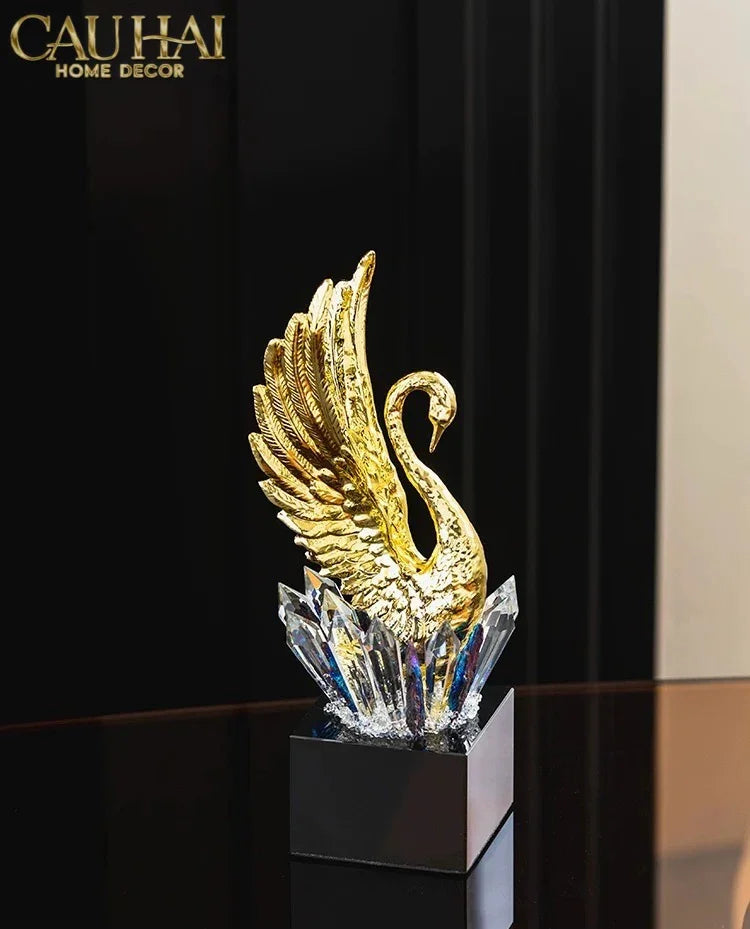 Maison Couture - Set 2 Tượng Thiên Nga Bằng Đồng Đính Pha Lê - Swan D’Amour Azure Cristalleries 15x25/28-TƯỢNG TRANG TRÍ-CẬU HAI HOME DECOR