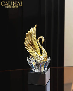 Maison Couture - Set 2 Tượng Thiên Nga Bằng Đồng Đính Pha Lê - Swan D’Amour Azure Cristalleries 15x25/28-TƯỢNG TRANG TRÍ-CẬU HAI HOME DECOR