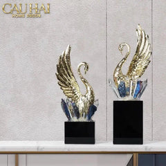 Maison Couture - Set 2 Tượng Thiên Nga Bằng Đồng Đính Pha Lê - Swan D’Amour Azure Cristalleries 15x25/28-TƯỢNG TRANG TRÍ-CẬU HAI HOME DECOR