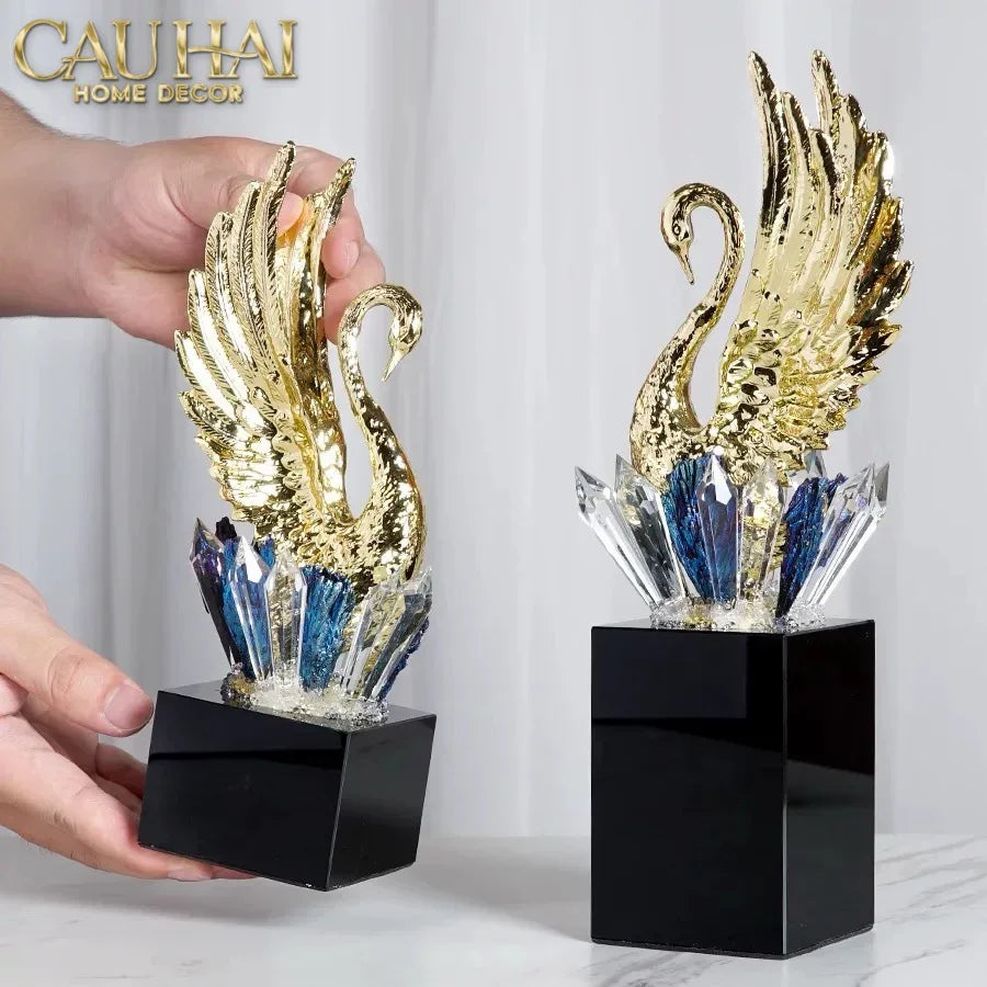 Maison Couture - Set 2 Tượng Thiên Nga Bằng Đồng Đính Pha Lê - Swan D’Amour Azure Cristalleries 15x25/28-TƯỢNG TRANG TRÍ-CẬU HAI HOME DECOR