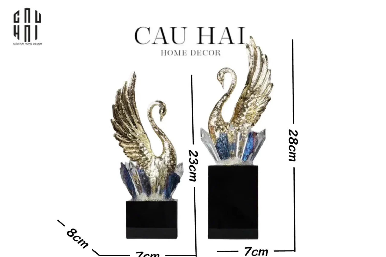 Maison Couture - Set 2 Tượng Thiên Nga Bằng Đồng Đính Pha Lê - Swan D’Amour Azure Cristalleries 15x25/28-TƯỢNG TRANG TRÍ-CẬU HAI HOME DECOR