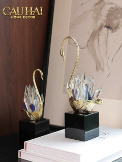 Maison Couture - Set 2 Tượng Thiên Nga Bằng Đồng Đính Pha Lê - Swan D’Amour Azure Cristalleries 15x25/28-TƯỢNG TRANG TRÍ-CẬU HAI HOME DECOR