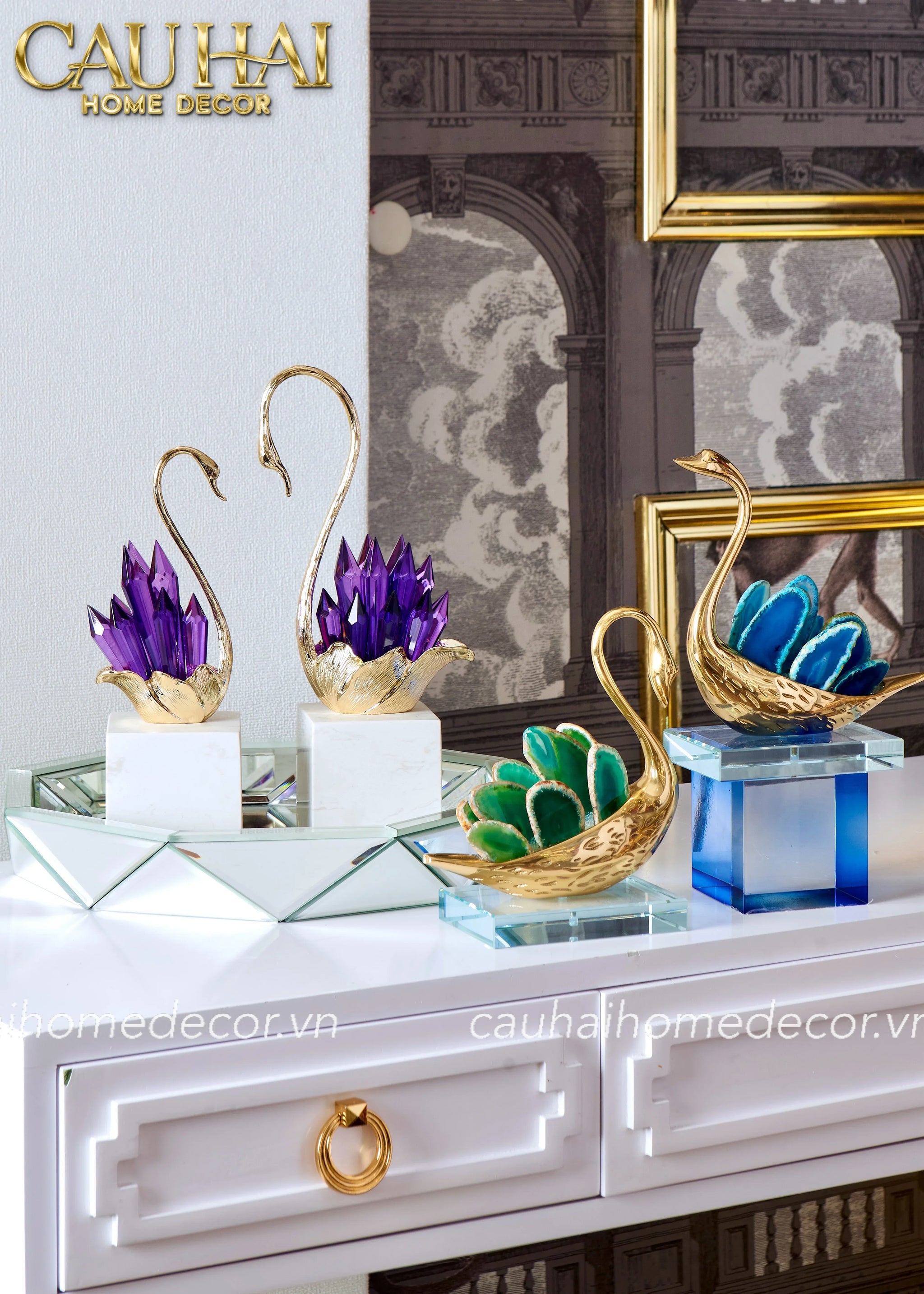 Maison Couture - Set 2 Tượng Thiên Nga Brasson Swan Gemstone - Ligne Cygne D’Amour-TƯỢNG TRANG TRÍ-CẬU HAI HOME DECOR