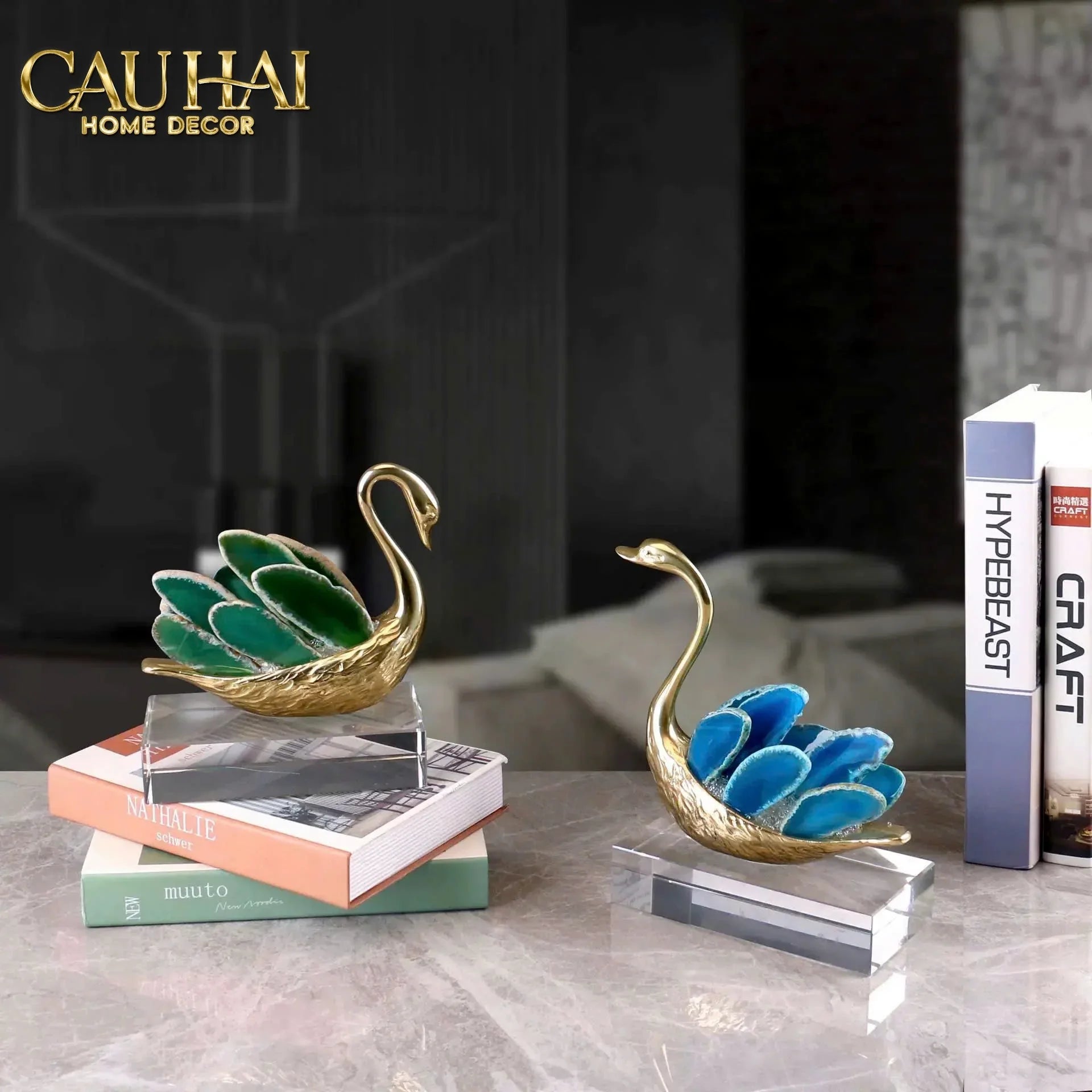 Maison Couture - Set 2 Tượng Thiên Nga Brasson Swan Gemstone - Ligne Cygne D’Amour-TƯỢNG TRANG TRÍ-CẬU HAI HOME DECOR