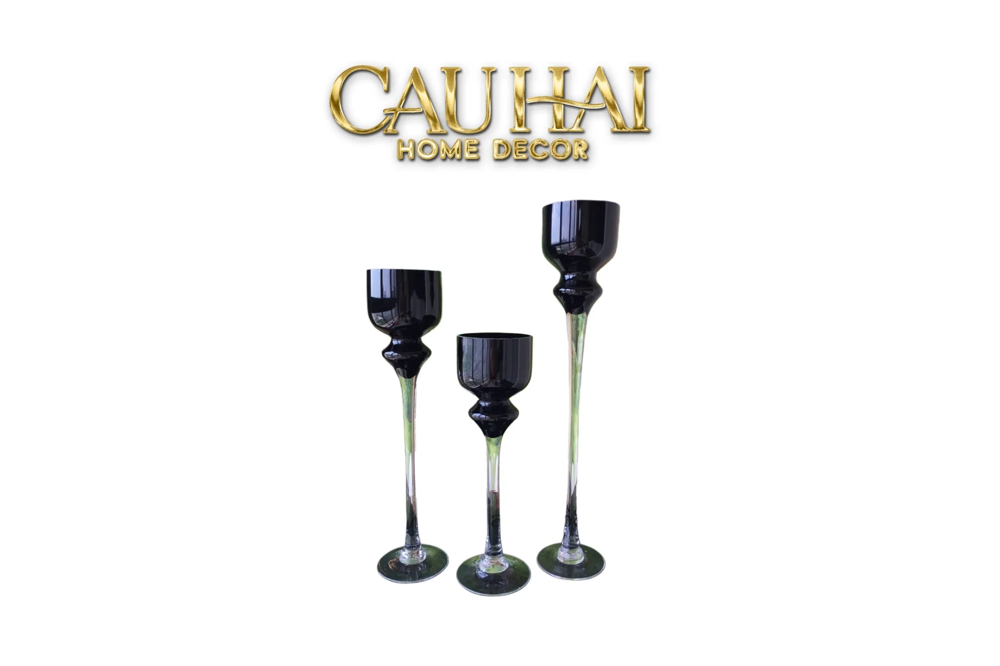 Maison Couture - Set 3 Bình Hoa Pha Lê Đen Chân Cao Allure Cristallerie Noire Rituel 40/50/60-BÌNH HOA-CẬU HAI HOME DECOR