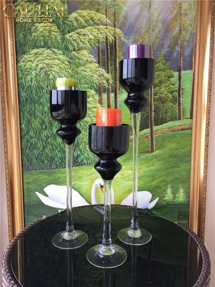 Maison Couture - Set 3 Bình Hoa Pha Lê Đen Chân Cao Allure Cristallerie Noire Rituel 40/50/60-BÌNH HOA-CẬU HAI HOME DECOR
