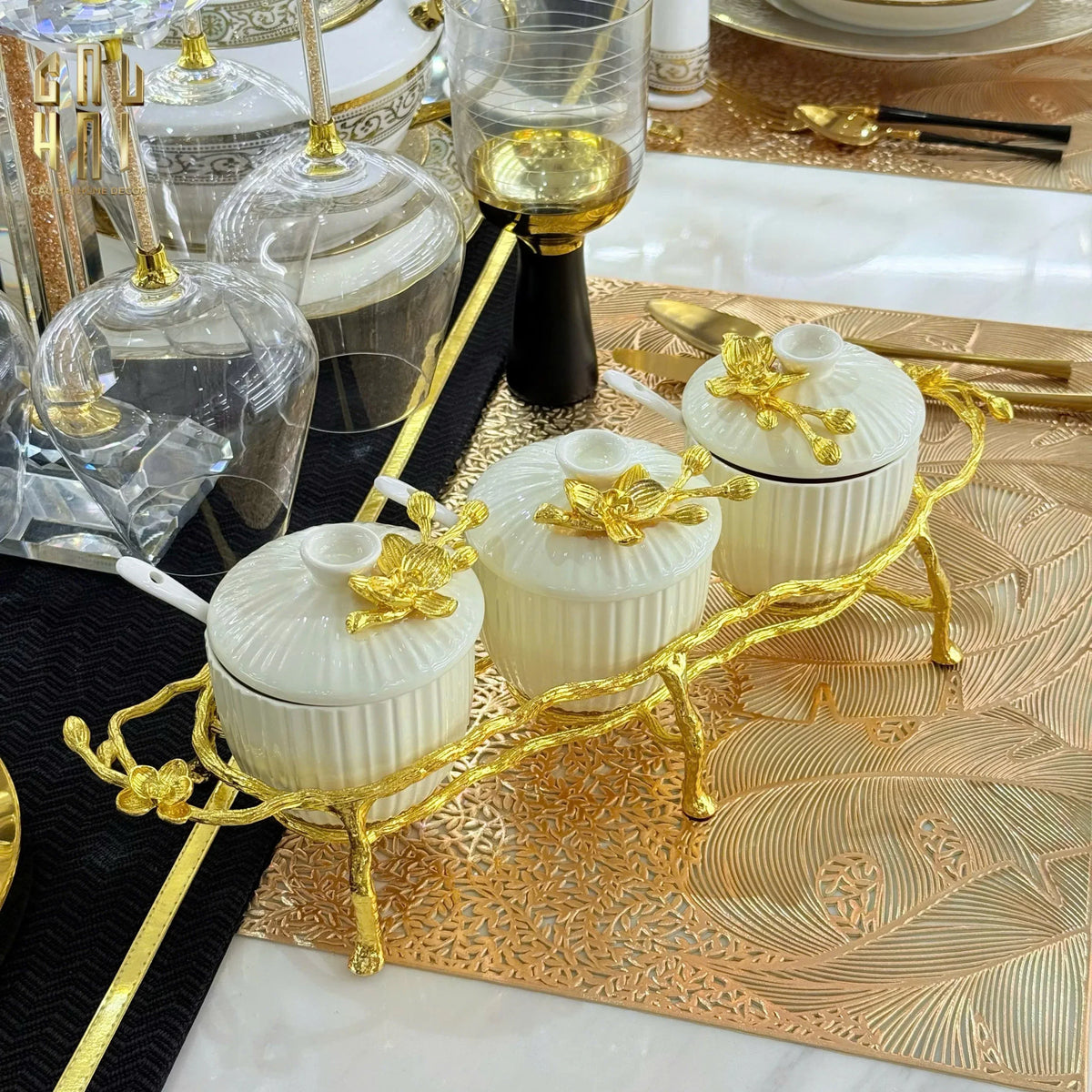 Maison Couture - Set 3 Lọ Gia Vị Golden Brassob Branch Trilogy-Hoa Lụa-CẬU HAI HOME DECOR