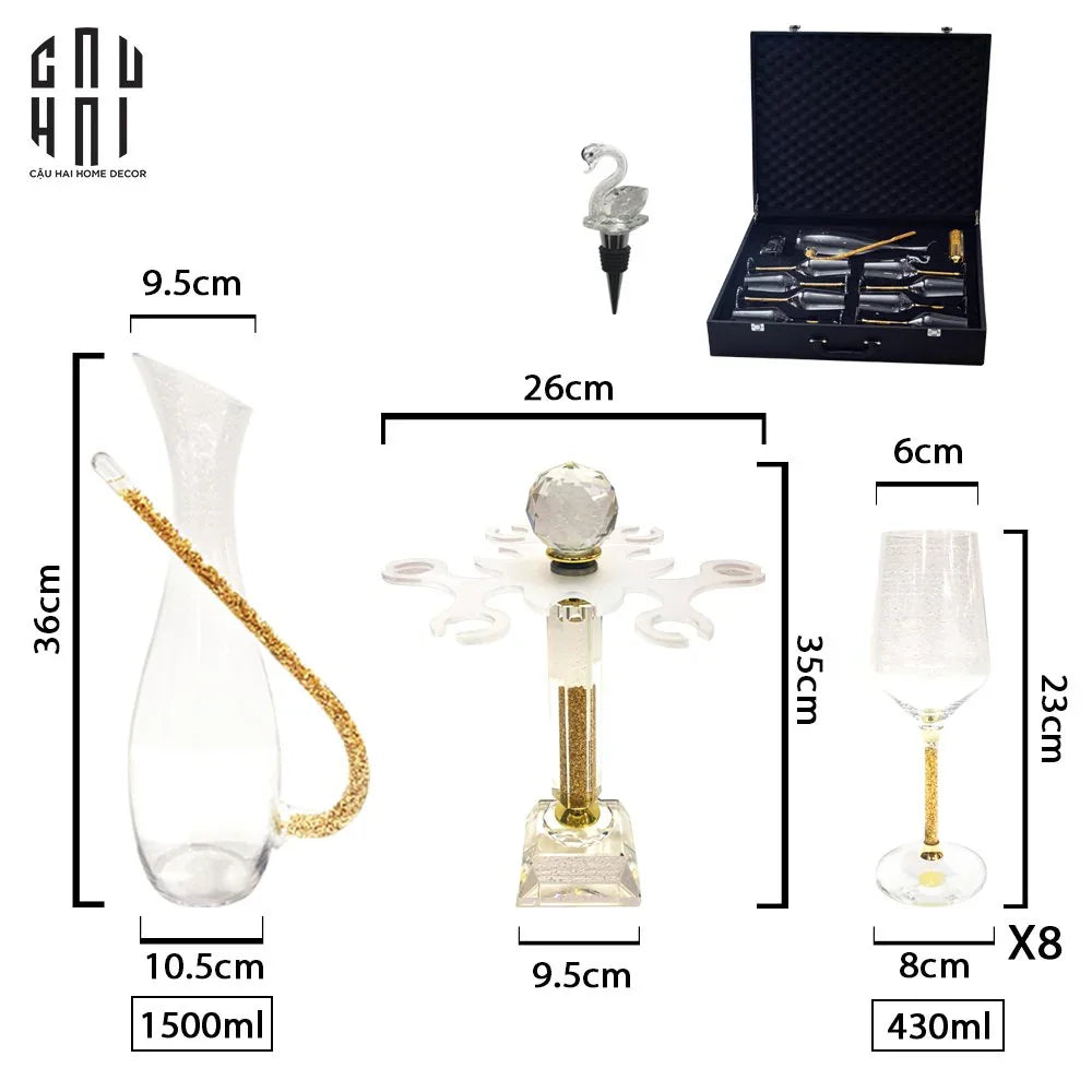 Maison Couture - Set Bình Decanter Ritz - Carlton Leather Box 8 Ly 430Ml-BÌNH RƯỢU-CẬU HAI HOME DECOR