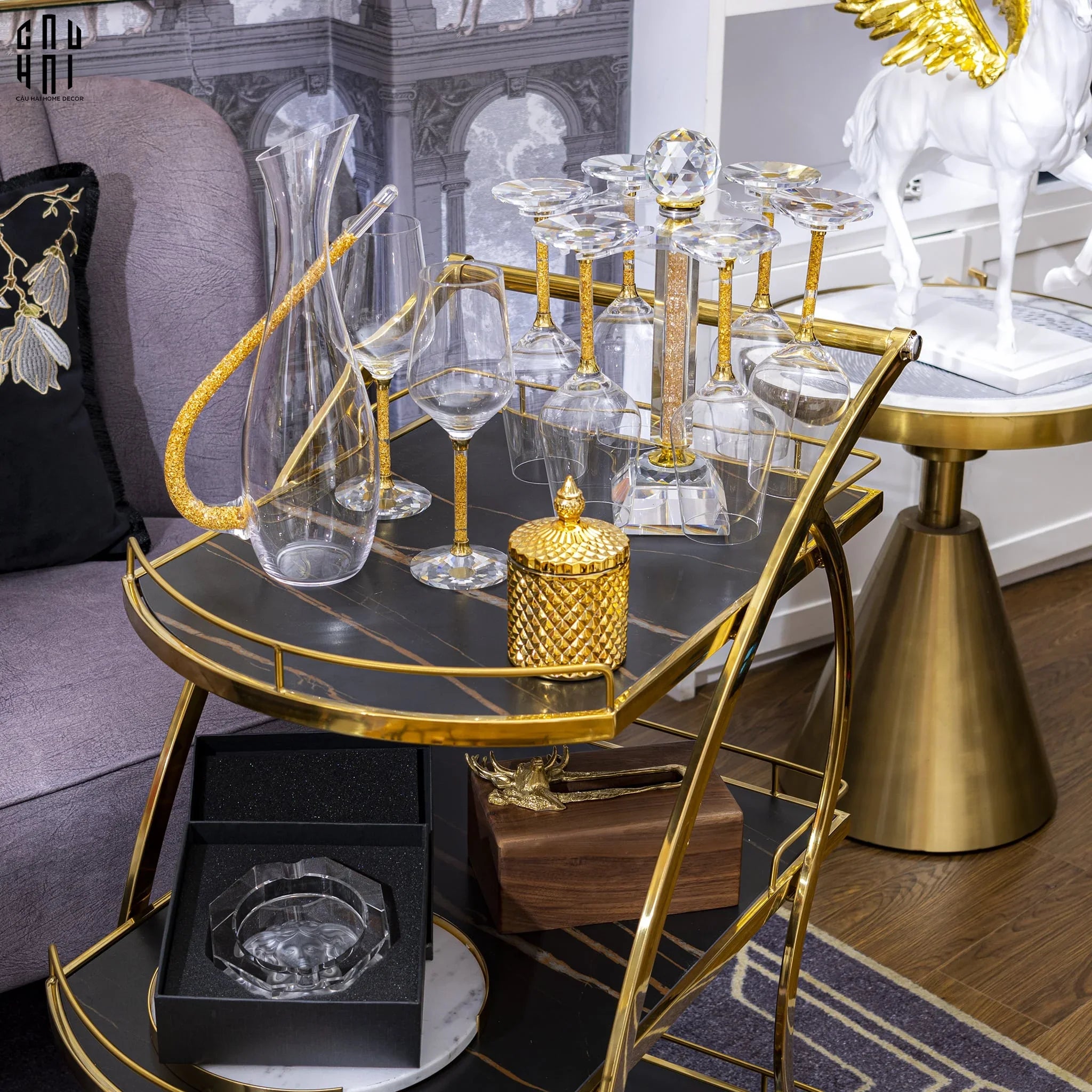 Maison Couture - Set Bình Decanter Ritz - Carlton Leather Box 8 Ly 430Ml-CẬU HAI HOME DECOR