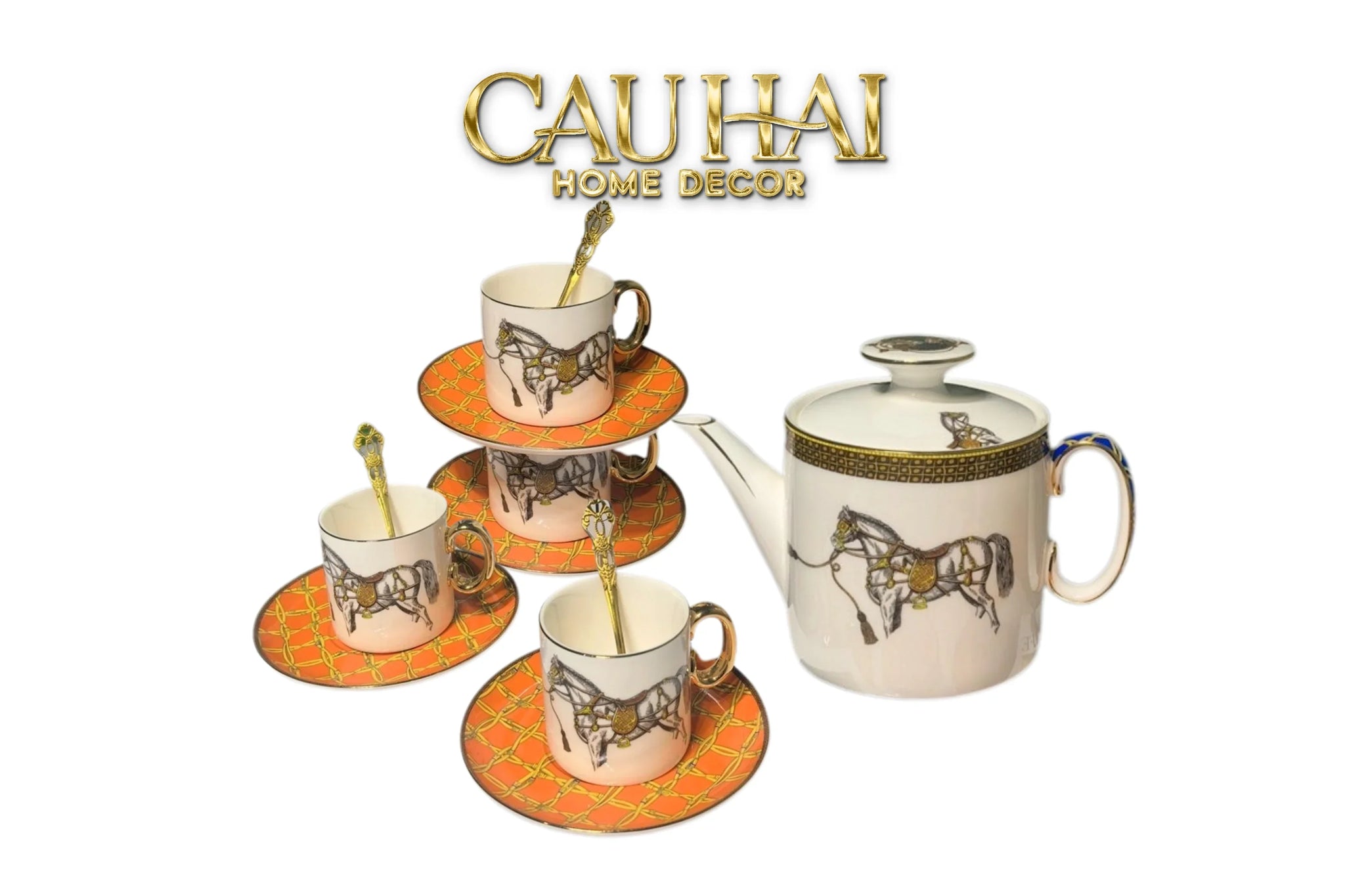 Maison Couture - Set Bình Trà 6 Tách La Selle Royale H Class Tea Set Orange Harnais 19pcs-SET BÌNH TRÀ-CẬU HAI HOME DECOR