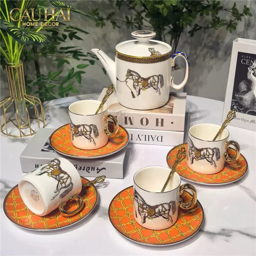Maison Couture - Set Bình Trà 6 Tách La Selle Royale H Class Tea Set Orange Harnais 19pcs-SET BÌNH TRÀ-CẬU HAI HOME DECOR