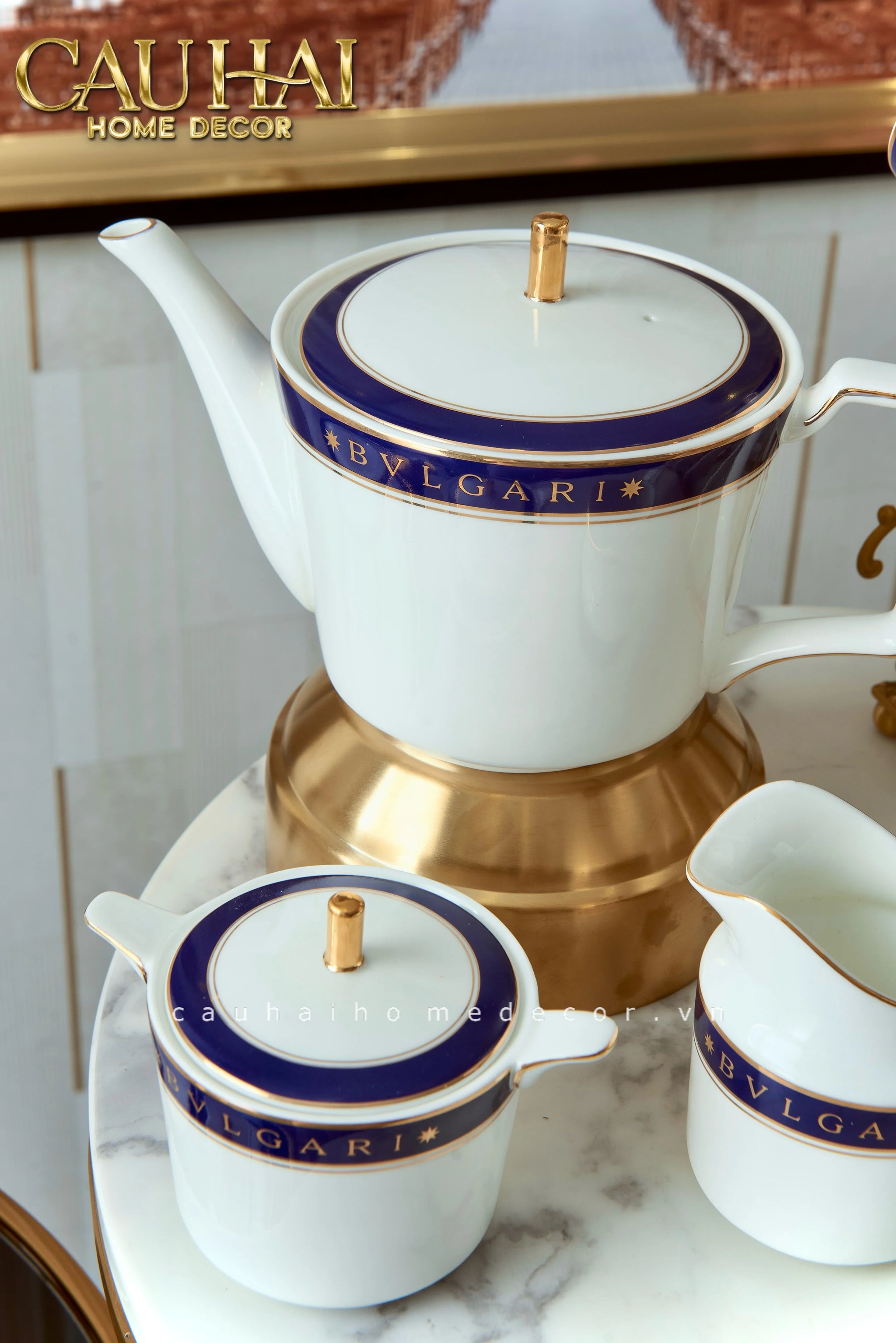 Maison Couture - Set Bình Trà Belle Vie Luxe Blanc & Bleu Minuit Signature 15 Pcs-SET BÌNH TRÀ-CẬU HAI HOME DECOR