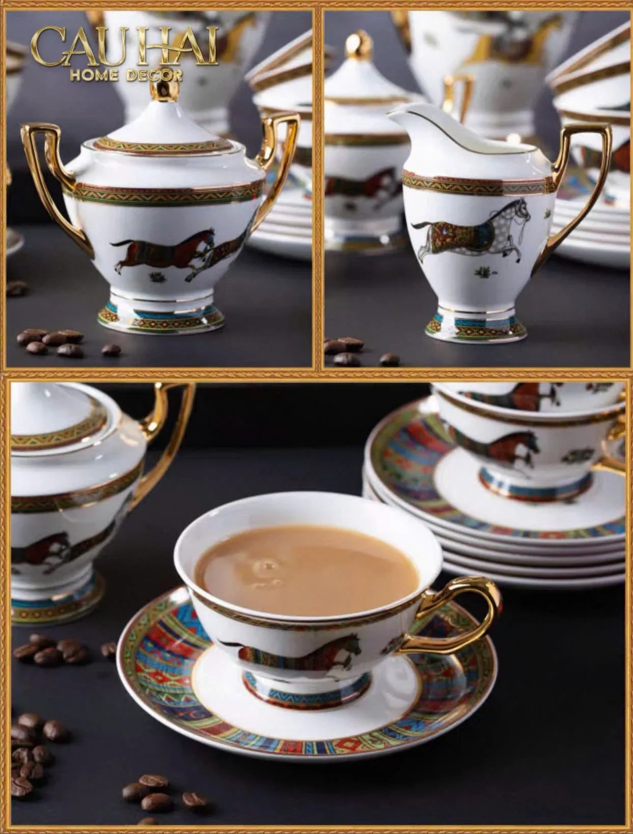 Maison Couture - Set Bình Trà Cà Phê Oriental Équestre Héritage Tea & Coffee Set | 15pcs-SET BÌNH TRÀ-CẬU HAI HOME DECOR