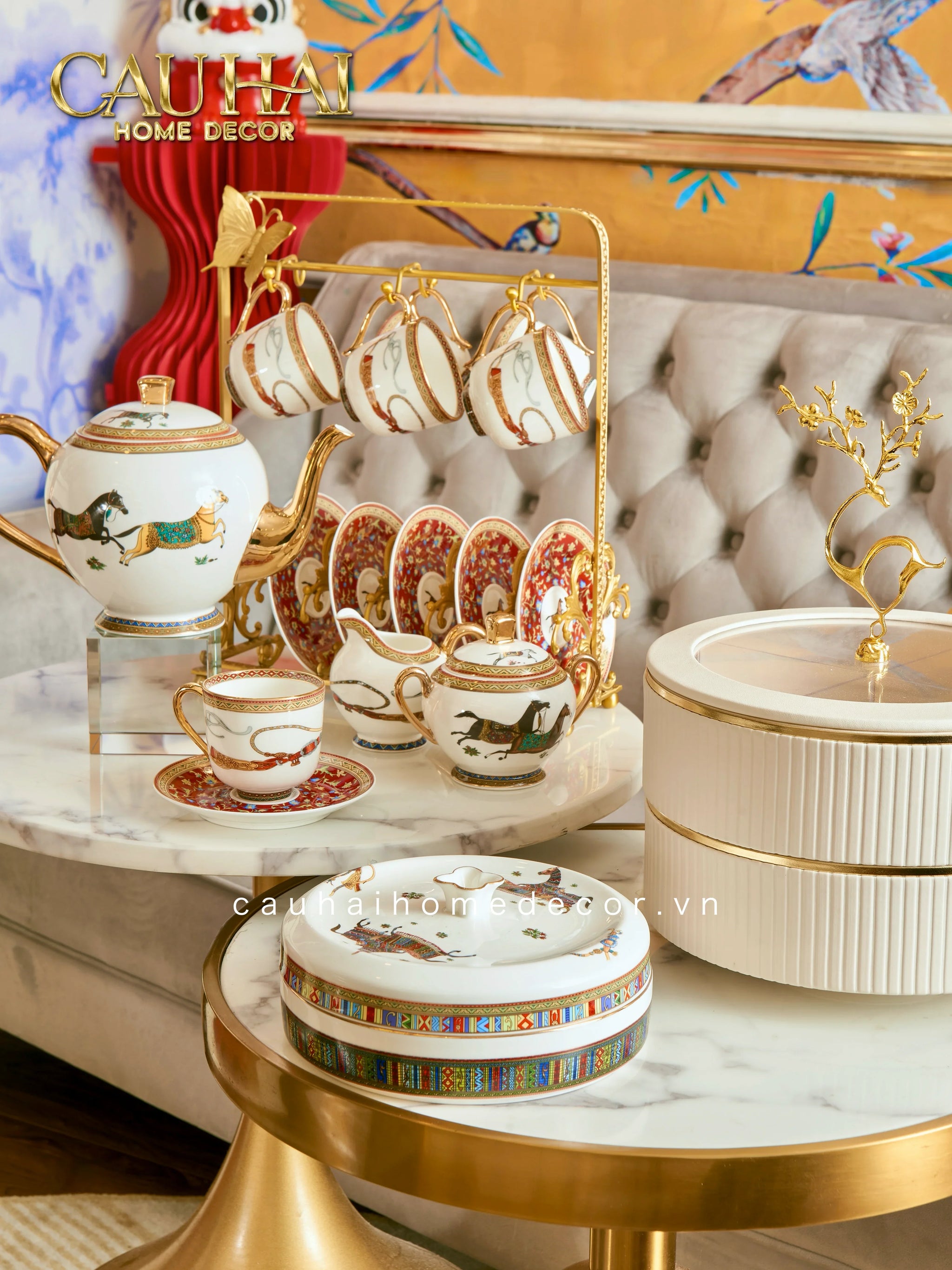 Maison Couture - Set Bình Trà H Class Legacy Équestre Héritage Harnais · Théière Ronde 15Pcs Tea Set-SET BÌNH TRÀ-CẬU HAI HOME DECOR