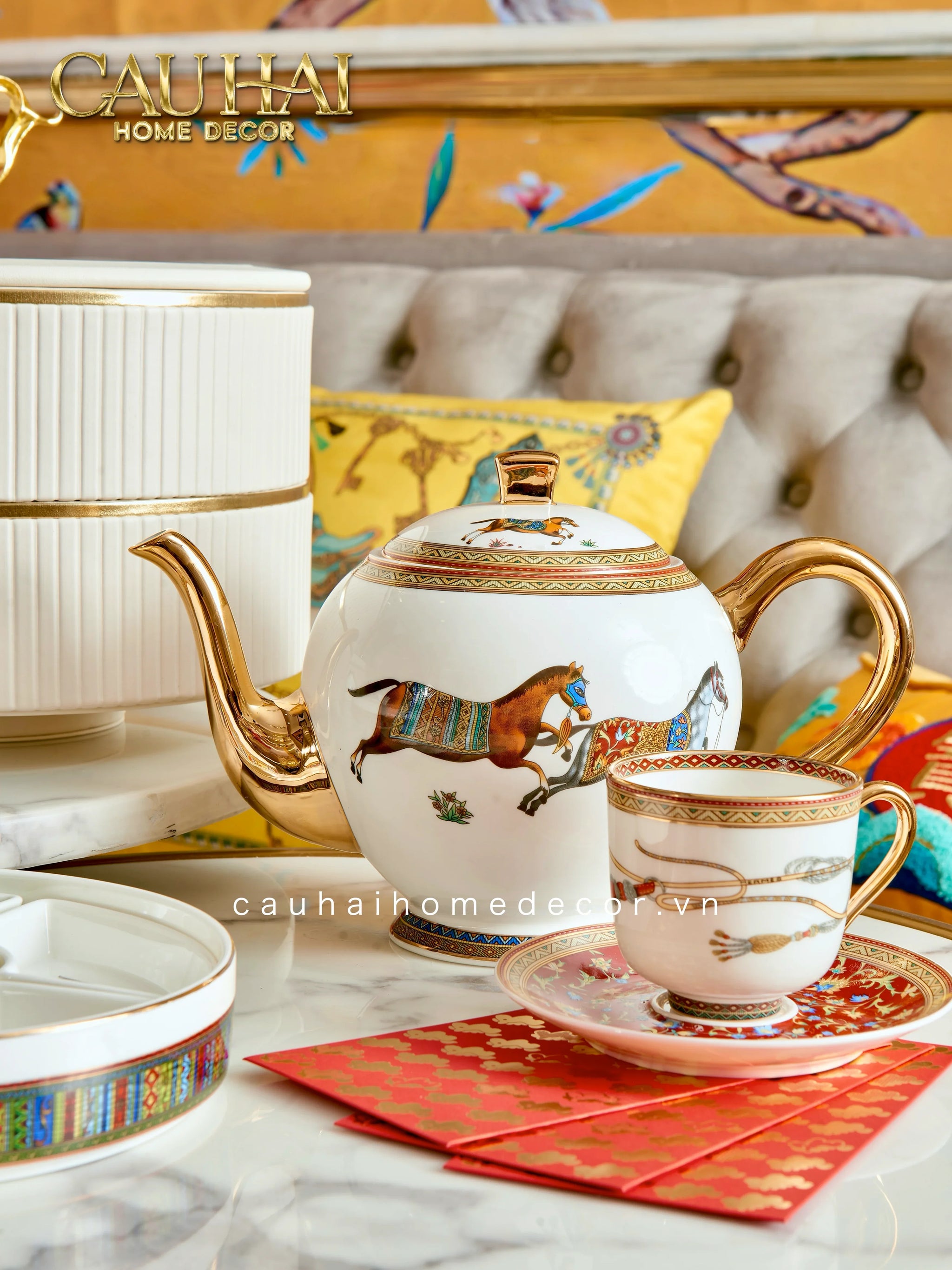 Maison Couture - Set Bình Trà H Class Legacy Équestre Héritage Harnais · Théière Ronde 15Pcs Tea Set-SET BÌNH TRÀ-CẬU HAI HOME DECOR