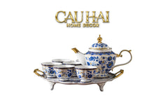 Maison Couture – Set Bình Trà Khay Sứ 6 Tách Indochine Héritage Indigo Blue Floral Porcelain 10Pcs-SET BÌNH TRÀ-CẬU HAI HOME DECOR