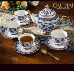Maison Couture – Set Bình Trà Khay Sứ 6 Tách Indochine Héritage Indigo Blue Floral Porcelain 10Pcs-SET BÌNH TRÀ-CẬU HAI HOME DECOR