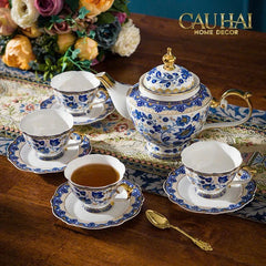 Maison Couture – Set Bình Trà Khay Sứ 6 Tách Indochine Héritage Indigo Blue Floral Porcelain 10Pcs-SET BÌNH TRÀ-CẬU HAI HOME DECOR