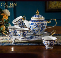 Maison Couture – Set Bình Trà Khay Sứ 6 Tách Indochine Héritage Indigo Blue Floral Porcelain 10Pcs-SET BÌNH TRÀ-CẬU HAI HOME DECOR