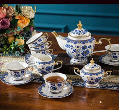Maison Couture – Set Bình Trà Khay Sứ 6 Tách Indochine Héritage Indigo Blue Floral Porcelain 10Pcs-SET BÌNH TRÀ-CẬU HAI HOME DECOR