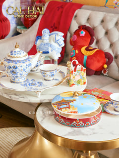 Maison Couture – Set Bình Trà Khay Sứ 6 Tách Indochine Héritage Indigo Blue Floral Porcelain 10Pcs-SET BÌNH TRÀ-CẬU HAI HOME DECOR
