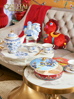 Maison Couture – Set Bình Trà Khay Sứ 6 Tách Indochine Héritage Indigo Blue Floral Porcelain 10Pcs-SET BÌNH TRÀ-CẬU HAI HOME DECOR