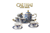 Maison Couture – Set Bình Trà Khay Sứ 6 Tách Indochine Héritage Indigo Blue Floral Porcelain 10Pcs-SET BÌNH TRÀ-CẬU HAI HOME DECOR