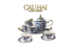Maison Couture – Set Bình Trà Khay Sứ 6 Tách Indochine Héritage Indigo Blue Floral Porcelain 10Pcs-SET BÌNH TRÀ-CẬU HAI HOME DECOR