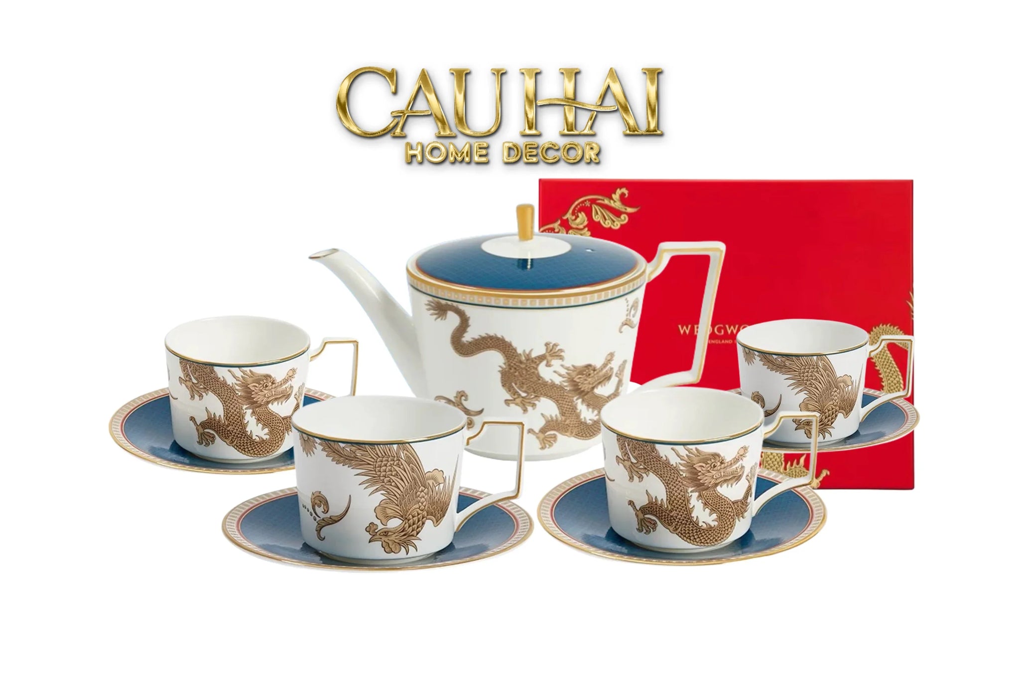 Maison Couture - Set Bình Trà Long Phụng 6 Tách - Dynasty Eternal Ascendant Guardian Dou 13Pcs-CẬU HAI HOME DECOR