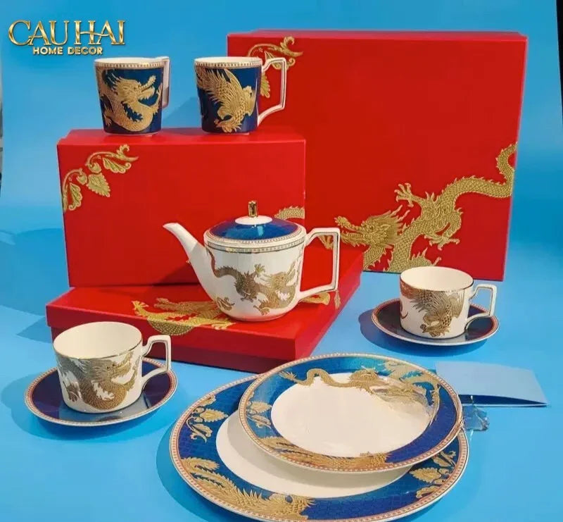Maison Couture - Set Bình Trà Long Phụng 6 Tách - Dynasty Eternal Ascendant Guardian Dou 13Pcs-CẬU HAI HOME DECOR